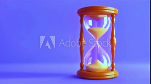 Sand timer clock with sand flowing through hourglass symbolizing time management and countdown on purple background for productivity and efficiency