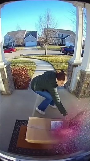 Package Explodes in Blue Glitter! Thief Runs Screaming | CCTV