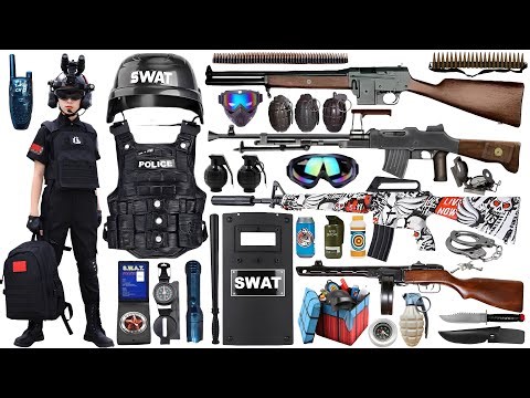 Special Forces military toy gun set unboxing, Sniper rifle, tactical helmet,UZI submachine gun, bomb