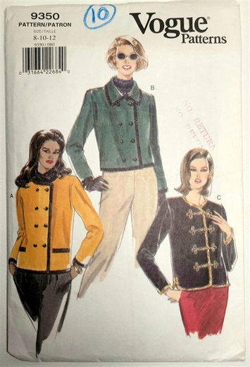 Vogue 9350 1980s Vintage Sewing Pattern Chanel Style Jacket Size 8 10 PRE-CUT COMPLETE - Etsy