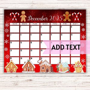 EDITABLE December Calendar 2025 | Gingerbread Village Christmas Calendar | Holiday Calendar | December 2025 Calendar | Fillable Calendar - Etsy