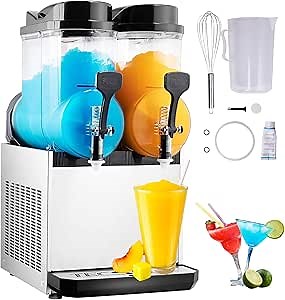 TECSPACE Slushy Machine 2 Tanks 8 Gallons, Commercial Slushy Machine 1060 W, 30L Slushy Maker for Margarita, Cocktail, Wine, Daiquiri