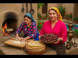IRAN Village Life: Baking Bread & Persian Date Dessert on Fire 🔥 Authentic Rural Cooking