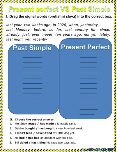Present perfect VS Past simple interactive worksheet for Pre-intermediate