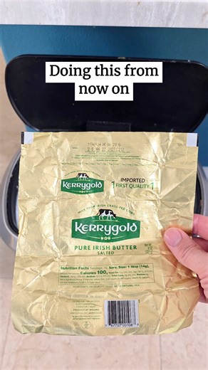 I use the butter wrapper to grease a pan preventing waste. #butter #lesswasteliving #pan #reuserepurposerecycle | The Daily Diy