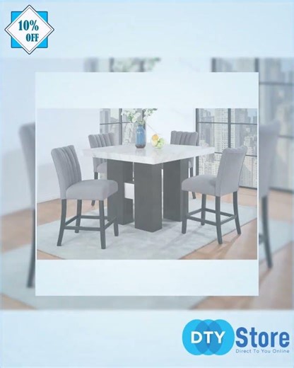 MIKHA Contemporary White Bar Table with Faux Marble Top and Black Pedestal Base