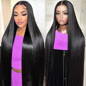 Straight Wigs Human Hair 28 Inch Straight Lace Front Wig 220 density Black Wig Human Hair Pre Plucked with Baby Hair 13x4 Frontal Human Hair Wigs for Black Women Natural Black
