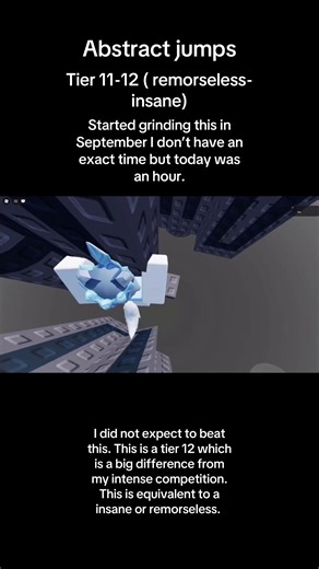 It might not look hard but the jumps are really long. The only way to do them consistently is by having high fps (excluding the 60fps truss bouncd). I failed the 3rd last jump 20-30 times which was so upsetting. Even though this was a long grind (started in sept) I took breaks from it. I don’t think I’ll beat this competition in a while but I’m grinding an extreme tower. I also beaten a intense steple today. I’m starting to progress faster than I expected but I’m glad. #etoh #tier #obbying #towe