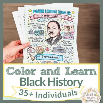 Black History Coloring Pages Martin Luther King Jr MLK Doodles Harriet Tubman