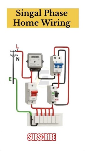 Singal phase home Wiring Circuit Diagram. #homewiring #singlephase #circuitdiagram #shortsfeed #diy
