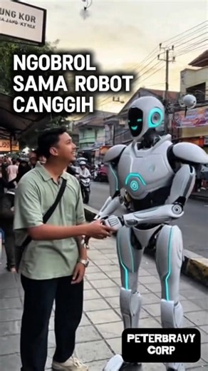 Lagi jalan2 ketemu robot canggih bisa ngomong 🤣😄😮 #ai #generated #robot #humanoid | Peter Bravy