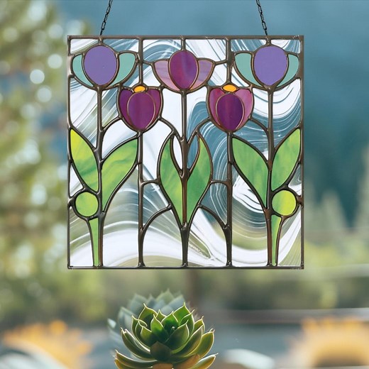 Prairie Tulip Stained Glass Pattern, Arts & Crafts Style (PDF and PNG) - Etsy