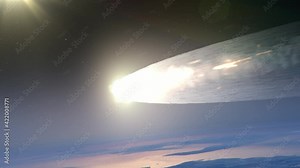 Asteroid Meteor Burning in Earth Atmosphere ,Realistic vision Meteor burning on fire while entering earth blue atmosphere