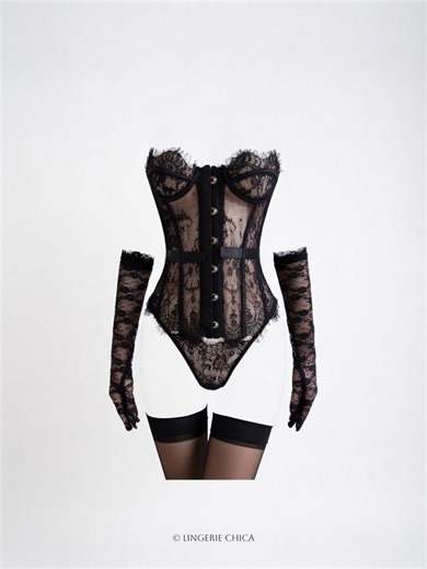 Sheer Lace Corset Set, Underbust Shelf Bra Lingerie, Bridal Boudoir Outfit - Etsy