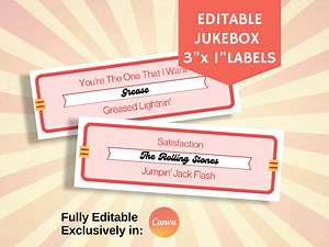 Editable Retro Jukebox Labels, Song and Artist Label, Customize With Your Music Playlist, Fully Edit in Canva, for Home Diner Bar Restaurant - Etsy