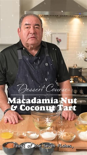 Chef Emeril J. Lagasse III on Instagram: "The finale of our Feast of the Seven Fishes ~ Macadamia Nut and Coconut Tart. Happy holidays everyone, I hope you’ve enjoyed following along with me for this special tradition. 2 cups macadamia nuts, roughly chopped 1 (10-inch) pie crust 1/2 cup shredded coconut flakes 4 eggs 1/2 cup sugar 1/2 cup (packed) light brown sugar 1/2 teaspoon pure vanilla extract 1/8 teaspoon salt 4 tablespoons butter, melted 1 tablespoon flour Whipped cream or ice cream, for 