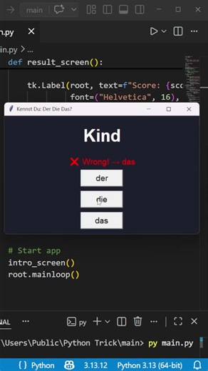 Kennst du der die das? - Python Project #python #shorts #learntocode #funnymemes