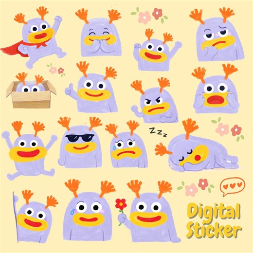 Cute Viral Monster Digital Sticker 1, Kawaii Simple Sticker for What's App Sticker Emoji Text Message - Etsy