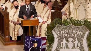 Mayor Adams joins family and officers at funeral of NYC policeman shot on duty