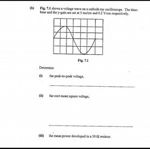 Fig. 7.1 shows a voltage wave on a cathode ray oscilloscope. Th... | Filo