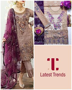 47K views · 650 reactions | Ramsha (Master Replica) Model: RH-04 ♥ Price Rs. 4153/- Fabric details: Semi Pure Chiffon Embroidered, Front, Back & Sleeves. Net Embroidered dupatta. Organza Embroidered Front Back Borders. Malai Crape Trouser. Organza Embroidered Border for Trouser. ♥ Free Delivery Nationwide.  100% Quality Products and Easy Return For purchase order & query drop a message in our Inbox [or] Whats-App : 0334-3147331 | Latest Trends | Facebook