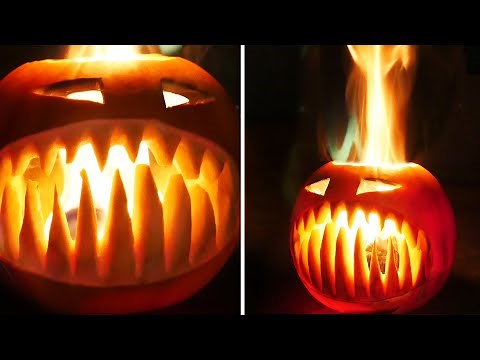 Flaming Halloween Pumpkin with Fangs