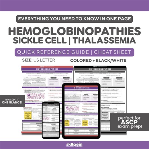 Hemoglobinopathies Hematology Quick Reference Guide: MLS ASCP Exam Review Notes (digital Download) | Thalassemia and Sickle Cell Anemia - Etsy