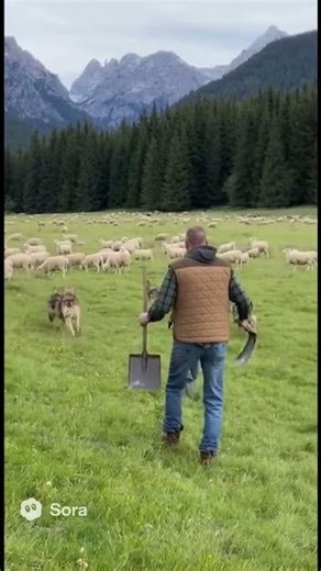 “Wolves Attack Sheep: Brave Men Defend with Shovels! 💥🐺🪓” #animalfight #animals #wildlife