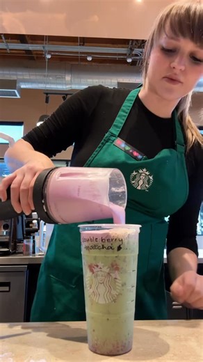 Eureka & Stuart on Instagram: "our raspberry syrup makes a permanent comeback with our iced double berry matcha 😍🍵🍓 have you tried it yet!? #starbucksbarista #starbucksdrink #doubleberrymatcha #matchalovers #behindthescenes"