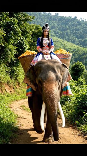 beautiful hmong woman ride elephant