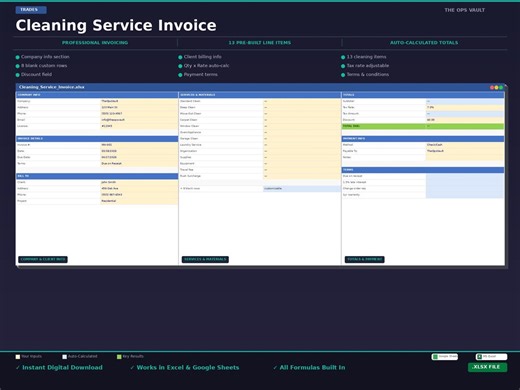 Cleaning Service Invoice Template Excel | House Cleaning Billing Receipt Spreadsheet | Google Sheets - Etsy