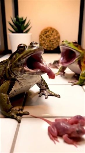 Bullfrog & Pacman Frog Feeding Baby Rats | Indoor Room Feeding Scene