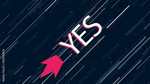Yes symbol flies through the universe on a jet propulsion. The symbol in the center is shaking due to high speed. Seamless looped 4k animation on dark blue background with stars