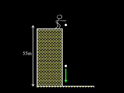 Free fall with two objects: two rocks dropped one second apart, free-fall height and time questions