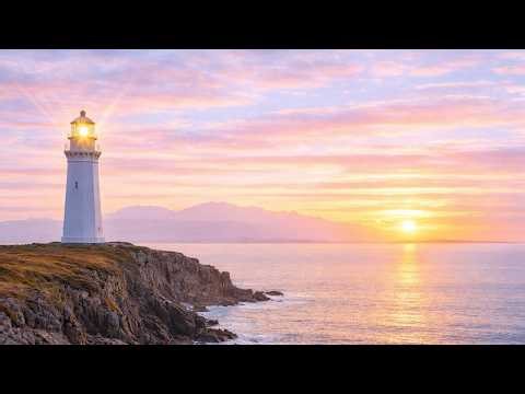 Ocean Waves for Sleep & Relaxation | Peaceful Lighthouse Sunset Ambience