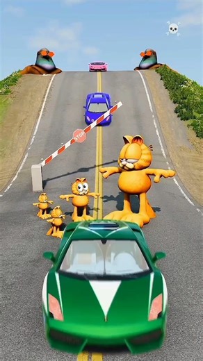 Monster Truck vs Road Barrier vs Garfield Gangnam Style Character Family – BeamNG.drive #Simulator