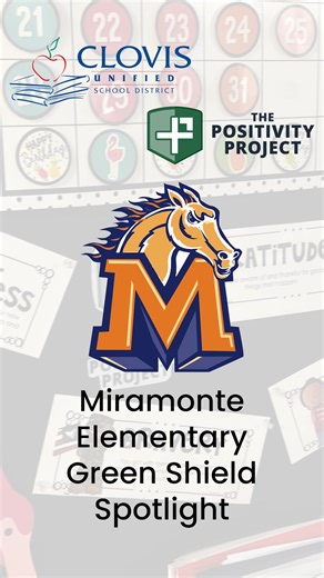 💚 GREEN SHIELD SPOTLIGHT: ORAZE ELEMENTARY The Miramonte Elementary Mustangs ran far with the Positivity Project (P2) program, which is why they were deemed a "Green Shield School" by the national organization! From talking about character strengths in the daily announcements and weekly parent newsletters to peer mediators using their P2 skills to help younger students settle disputes, the Mustangs are putting the Positivity Project into action around campus! Students are especially great at th