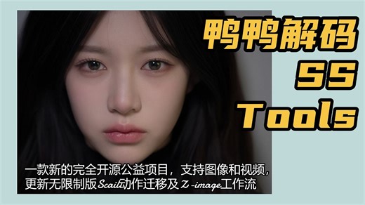 本地解码系列15-鸭鸭解码SS Tools！一款新的完全开源公益项目，支持图像和视频，更新无限制版scail动作迁移及Z-image工作流-Comfyui教程