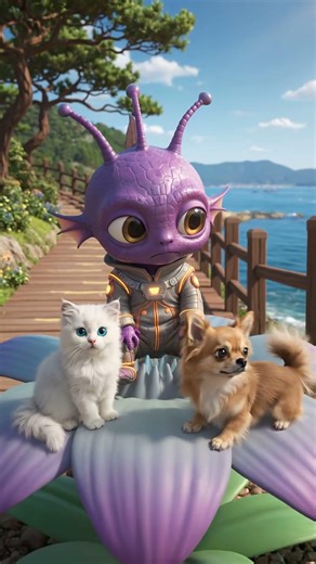 EP1 Alien meets Earthlings! 👽 "너희가 지구인이니?" 외계인과 댕냥이의 심쿵 만남 💜 #Alien #Dog #Cat #UFO #Shorts #Funny🐶