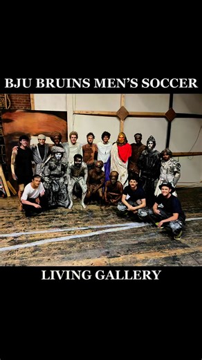 From the field to the stage! 🐻⚽️🎭 The Bruins men's soccer team took part in this year's Living Gallery production, which reached over 8,500 people from about 30 states! | Bob Jones University Bruins
