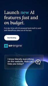 Wow clients with AI search, recommendations, and chatbots—made easy for WordPress sites. Less dev time. Clear pricing. | WP Engine | Facebook