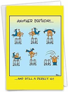 NobleWorks - 1 Happy Birthday Greeting Card Funny - Cartoon Comic Humor, Celebrate Birthdays Notecard - Perfect 10 C7243BDG
