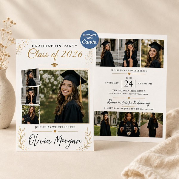 Graduation Invitation Template, Class of 2026 Photo Collage Grad Party Invite, Editable Canva Graduation Card (digital Download) - Etsy