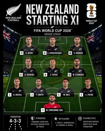 New Zealand Starting XI ( FIFA World Cup 2026 )