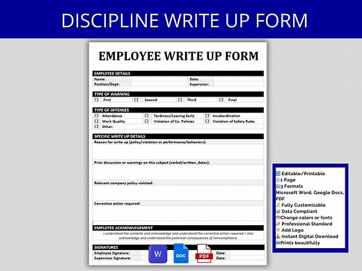 Employee Write up Form: HR Disciplinary Warning Template (editable Word) - Etsy