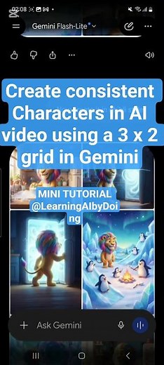 Grid - the easy way to create character consistency in Gemini 🦁🌈Mini Tutorial #gemini #tutorial