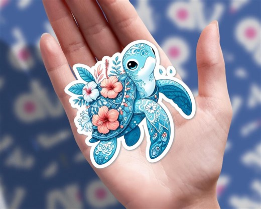 Vinyl Sticker - Sea Turtle Hibiscus Flowers - Etsy
