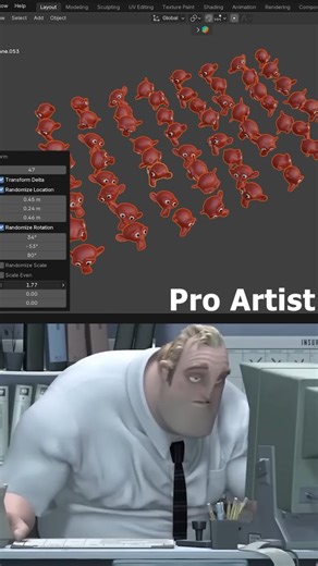 Model Motion 3D on Instagram: "Noob vs Pro - Randomyze tips #blender #trick #learn #tutorial #artist #memes"