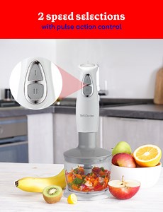 Betty Crocker 2-Speed Immersion Blender with Mixing Beaker, Chopper andWhisk