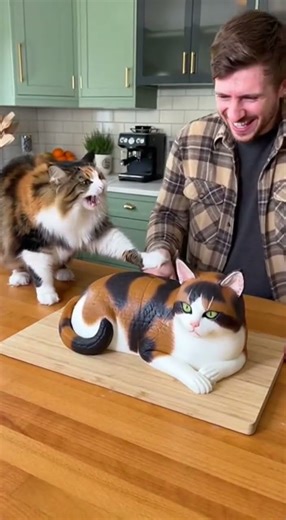 Calico Cat Freaks Out Over Calico Cat Cake! 😂🐱🎂 #CalicoCat #FunnyAnimals #Shorts